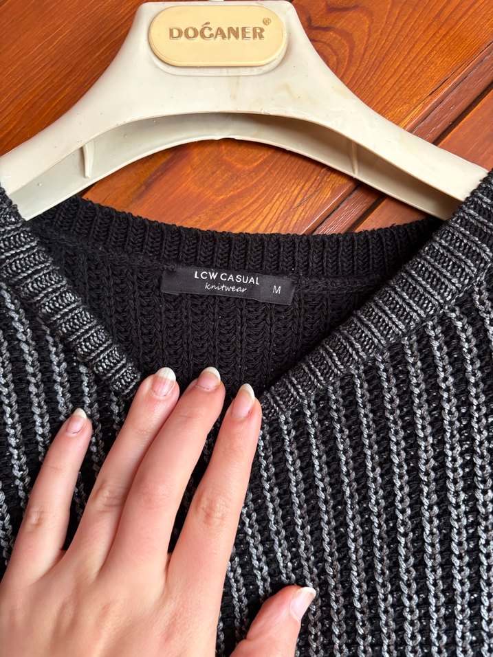 Gri Kadın Triko Uzun Kollu Kazak - Görsel 2