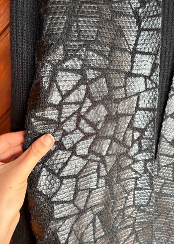 Kadın Siyah Uzun Örgü Hırka bol kalıp - Görsel 2