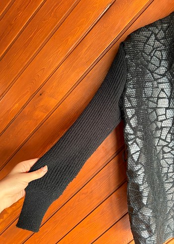 Kadın Siyah Uzun Örgü Hırka bol kalıp - Görsel 4