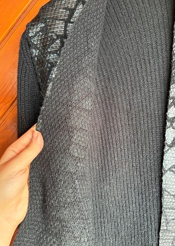 Kadın Siyah Uzun Örgü Hırka bol kalıp - Görsel 3