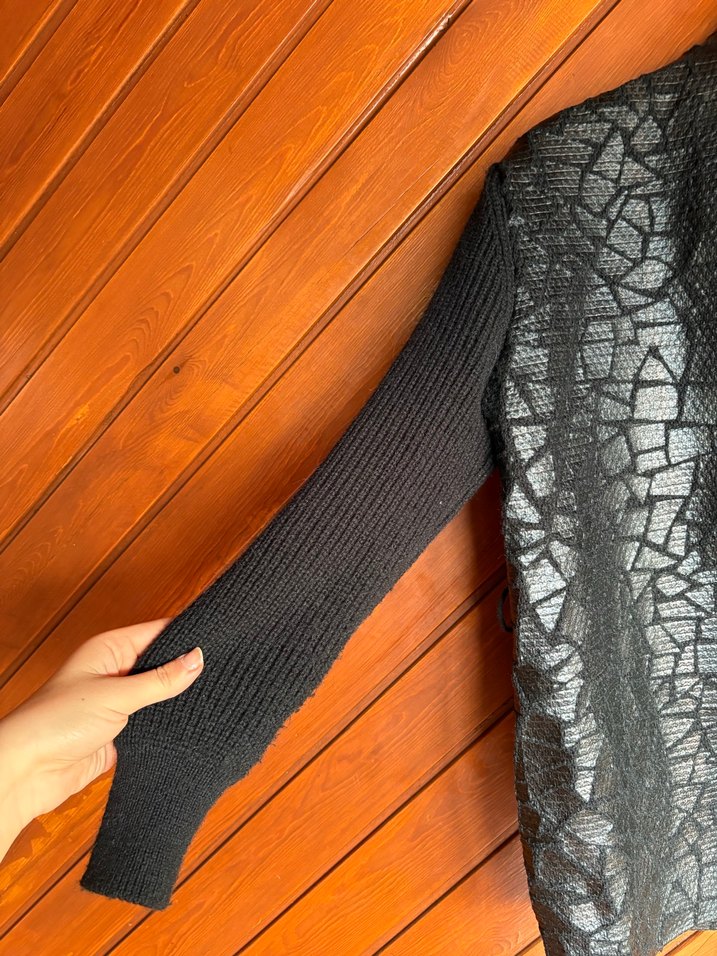 Kadın Siyah Uzun Örgü Hırka bol kalıp - Görsel 4