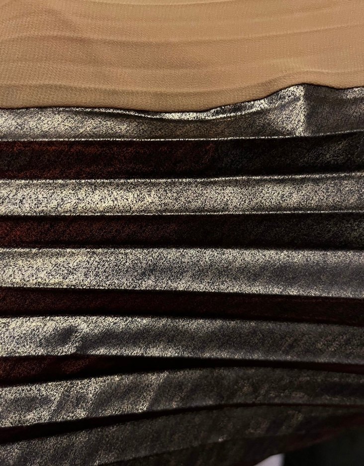 Parlak Bej ve Siyah Pilili Etek - Görsel 2