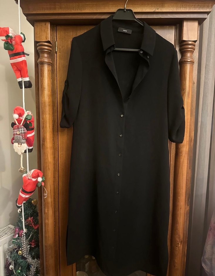 Düğmeli Siyah Gömlek Elbise - Görsel 2