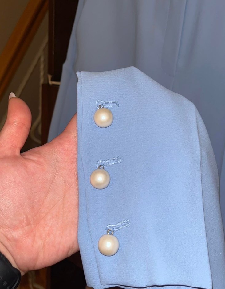 Mavi İnci Düğmeli Kadın Kumaş Pantolon - Görsel 2