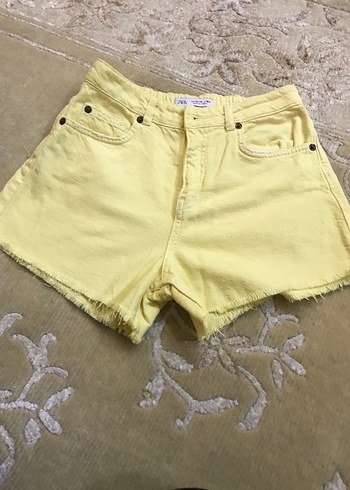 Sarı Pamuklu Mini Kadın Denim Şort - Görsel 2