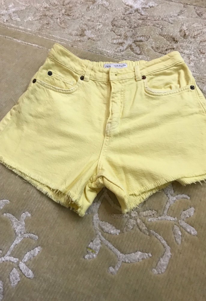 Sarı Pamuklu Mini Kadın Denim Şort - Görsel 4