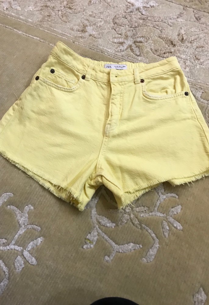 Sarı Pamuklu Mini Kadın Denim Şort - Görsel 2