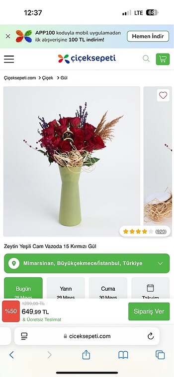 Diğer Çiçeksepeti fıstık yeşili vazo