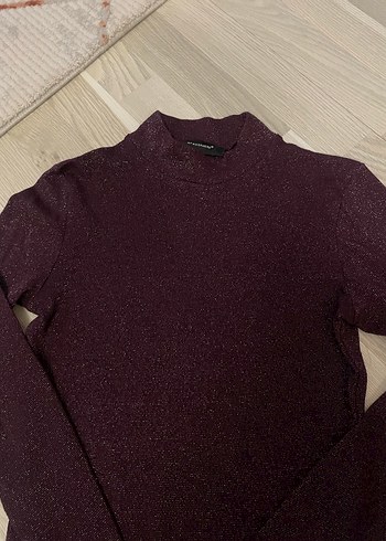 xs Beden Bordo Parlak Yarım Boğazlı Kadın Kazak
