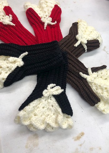 Kırmızı Bohem Örgü Kadın Eldiveni - Görsel 3