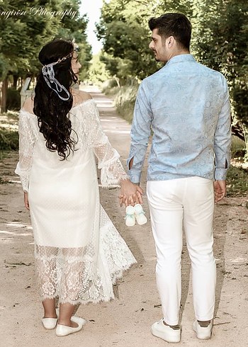 Beyaz dantel detay elbise - Görsel 2