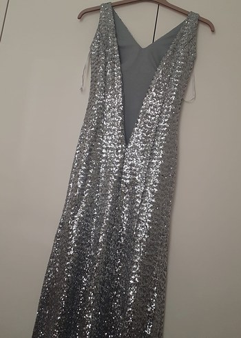 Gri Payetli Uzun Abiye Elbise - Görsel 2