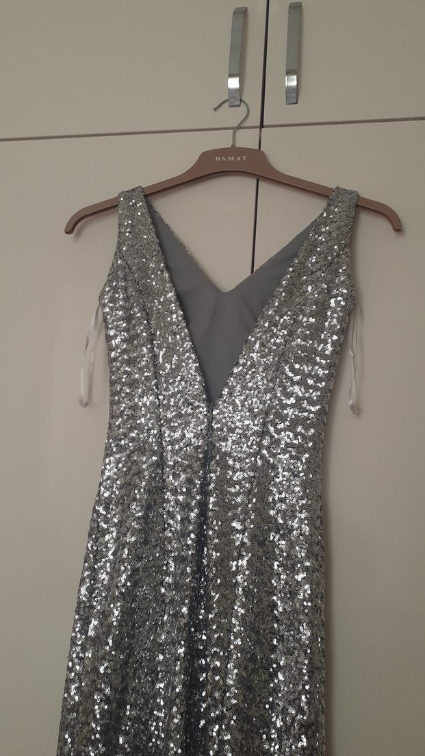 Gri Payetli Uzun Abiye Elbise - Görsel 3