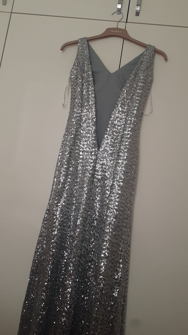 Gri Payetli Uzun Abiye Elbise - Görsel 2