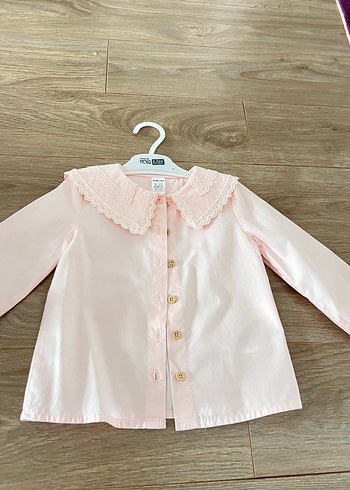 12-18 Ay Beden Düğmeli Pembe Kız Çocuk Gömlek