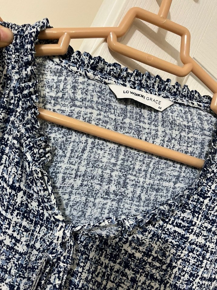 Mavi Baskılı V Yaka Pamuklu Bluz - Görsel 2