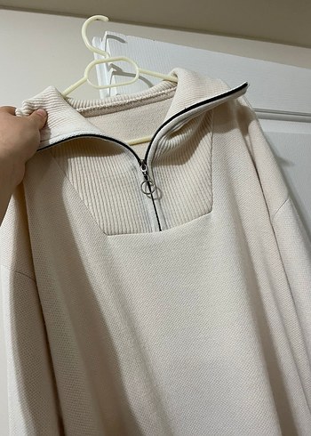 Beyaz Rahat Kesim Kadın Sweatshirt - Görsel 5