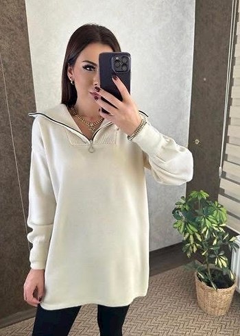 Beyaz Rahat Kesim Kadın Sweatshirt - Görsel 2