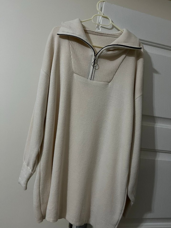 Beyaz Rahat Kesim Kadın Sweatshirt - Görsel 4