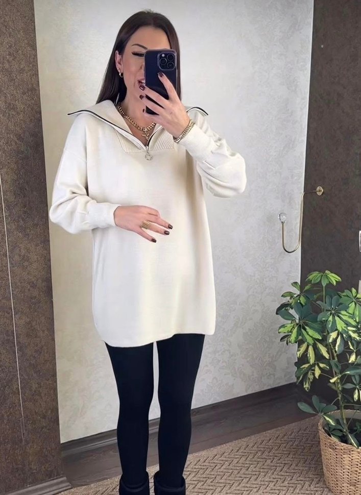 Beyaz Rahat Kesim Kadın Sweatshirt - Görsel 3