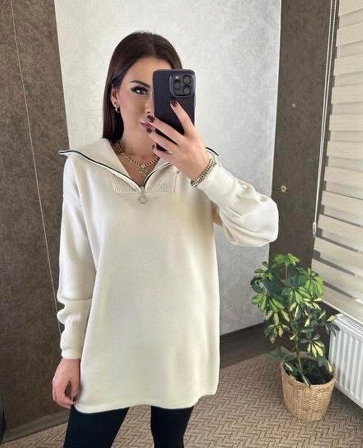 Beyaz Rahat Kesim Kadın Sweatshirt - Görsel 2