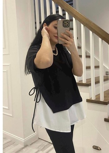 Siyah Bağcıklı Mini Kadın Bluz - Görsel 2