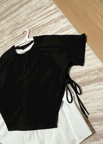 Siyah Bağcıklı Mini Kadın Bluz - Görsel 4