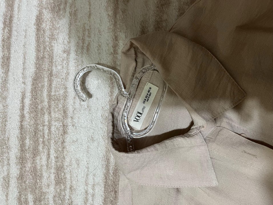 Düğmeli Bej Keten Kısa Kollu Gömlek - Görsel 4