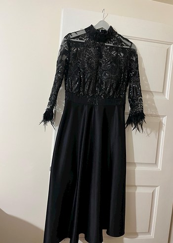 Dantel İşlemeli Siyah Uzun Kollu Gece Elbisesi - Görsel 8
