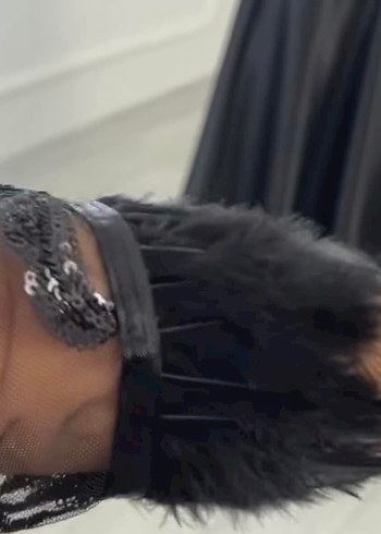 Dantel İşlemeli Siyah Uzun Kollu Gece Elbisesi - Görsel 5