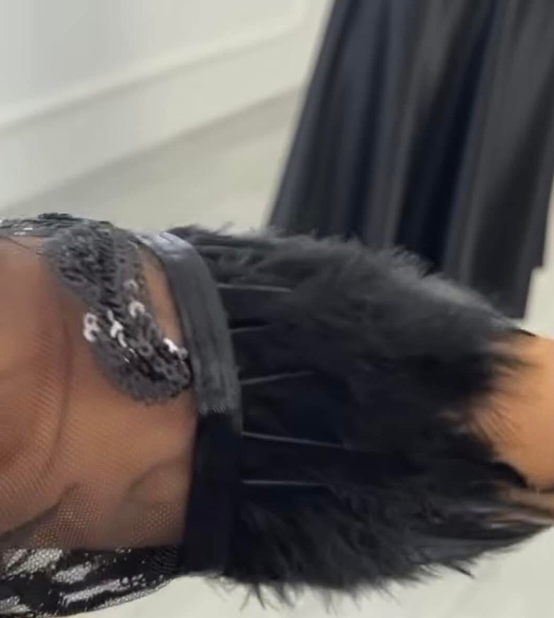 Dantel İşlemeli Siyah Uzun Kollu Gece Elbisesi - Görsel 5