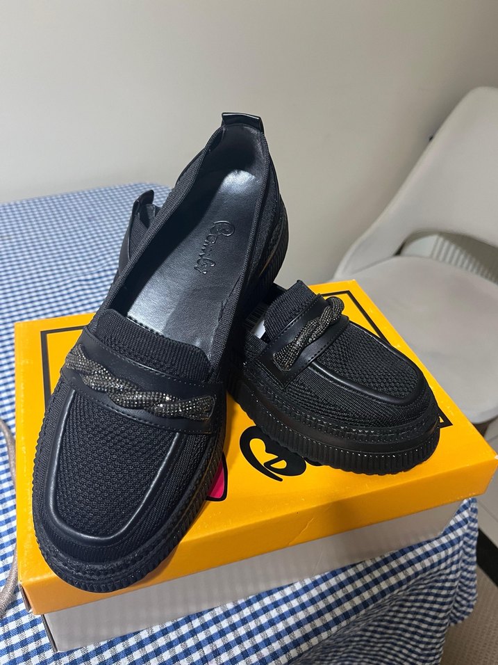 Yüksek Topuklu Siyah Yılan Desenli Kadın Loafer - Görsel 2