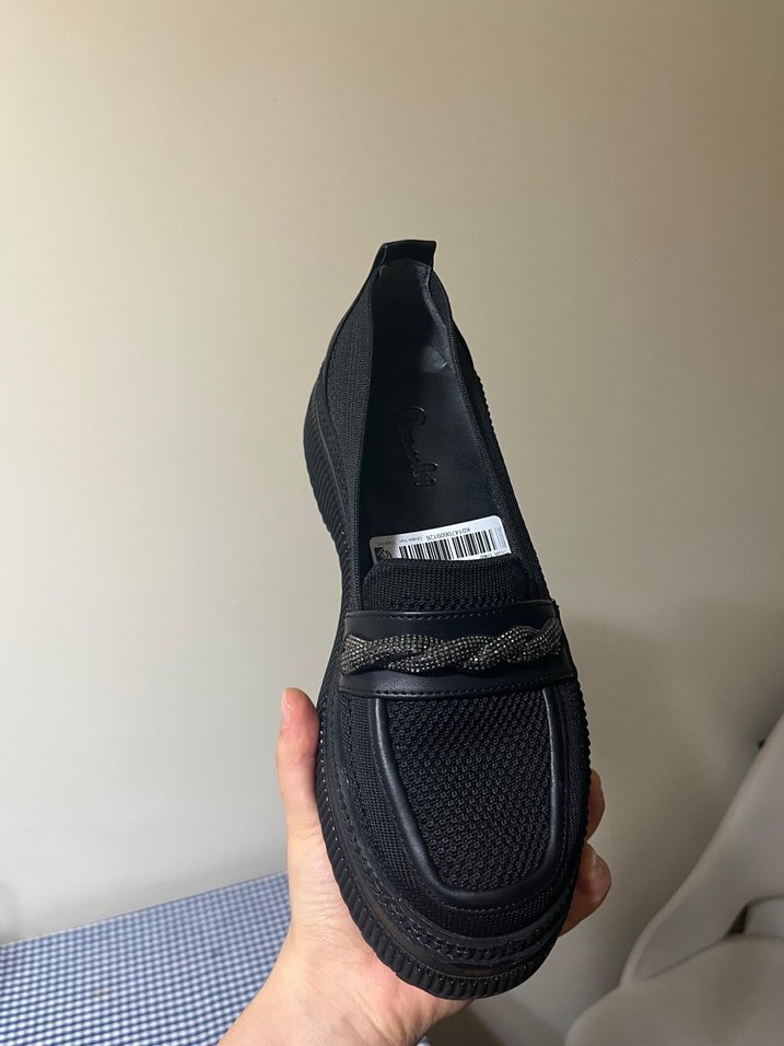 Yüksek Topuklu Siyah Yılan Desenli Kadın Loafer - Görsel 4