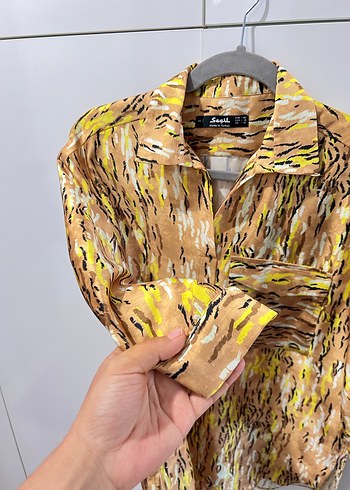 Bohem Tarzı Düğmeli Kısa Kollu Kadın Gömlek - Görsel 3