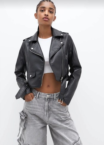 Siyah Kemerli Kısa Kadın Denim Ceket