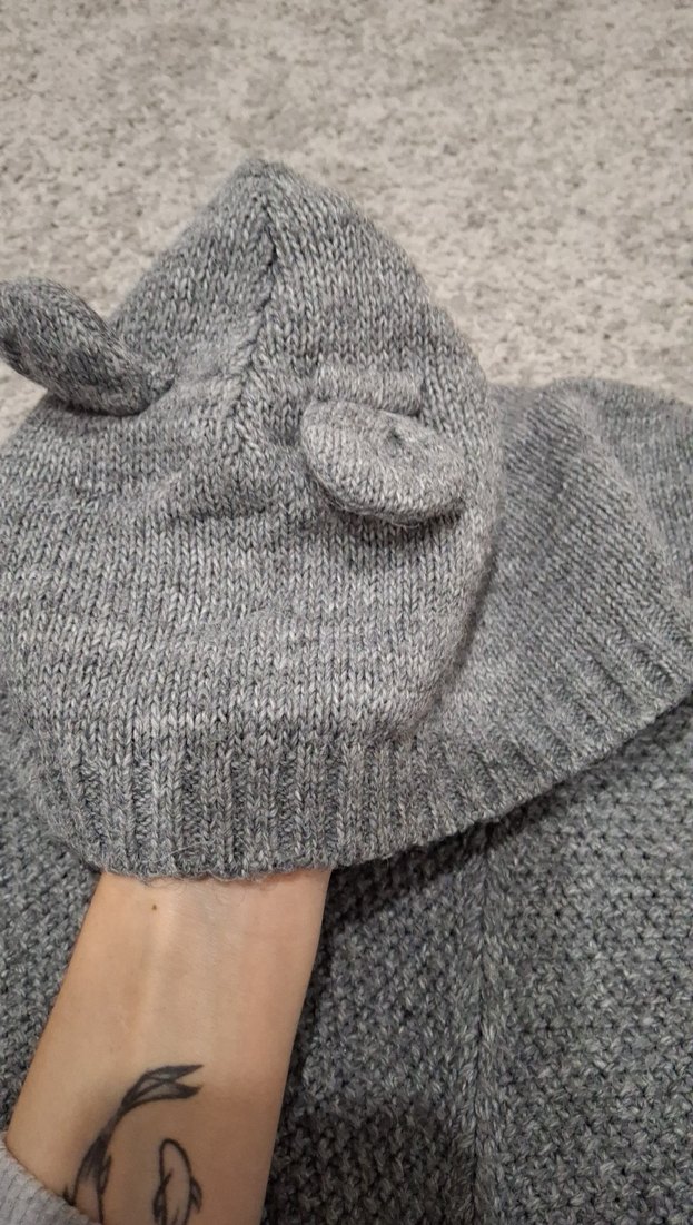 Kız Çocuk Gri Triko Boğazlı Pelerin - Görsel 3