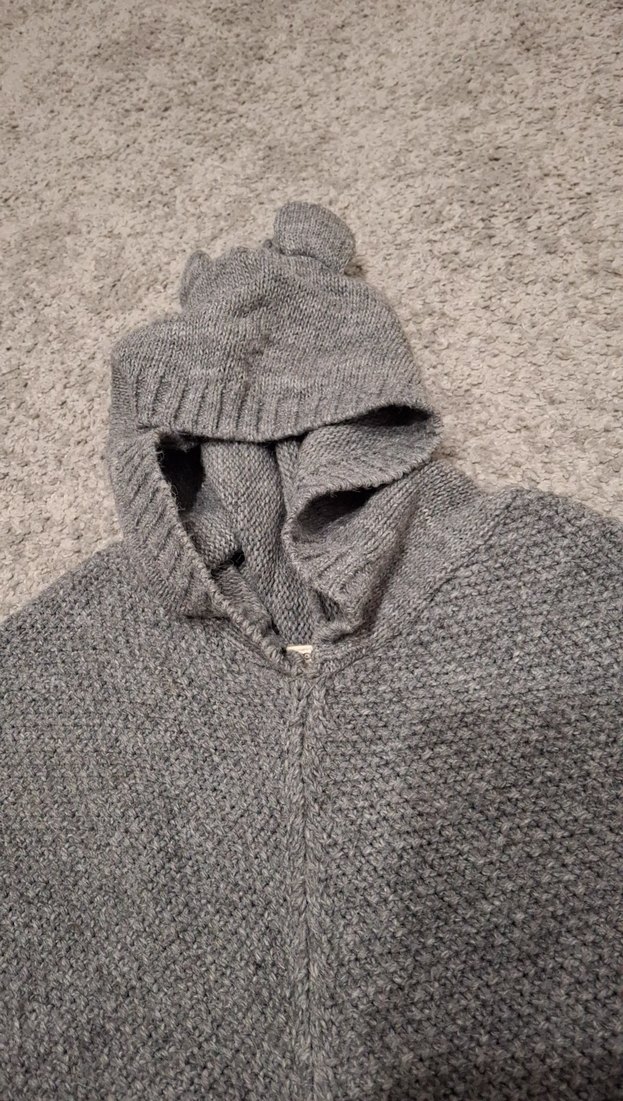 Kız Çocuk Gri Triko Boğazlı Pelerin - Görsel 4