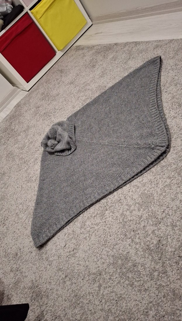 Kız Çocuk Gri Triko Boğazlı Pelerin - Görsel 2