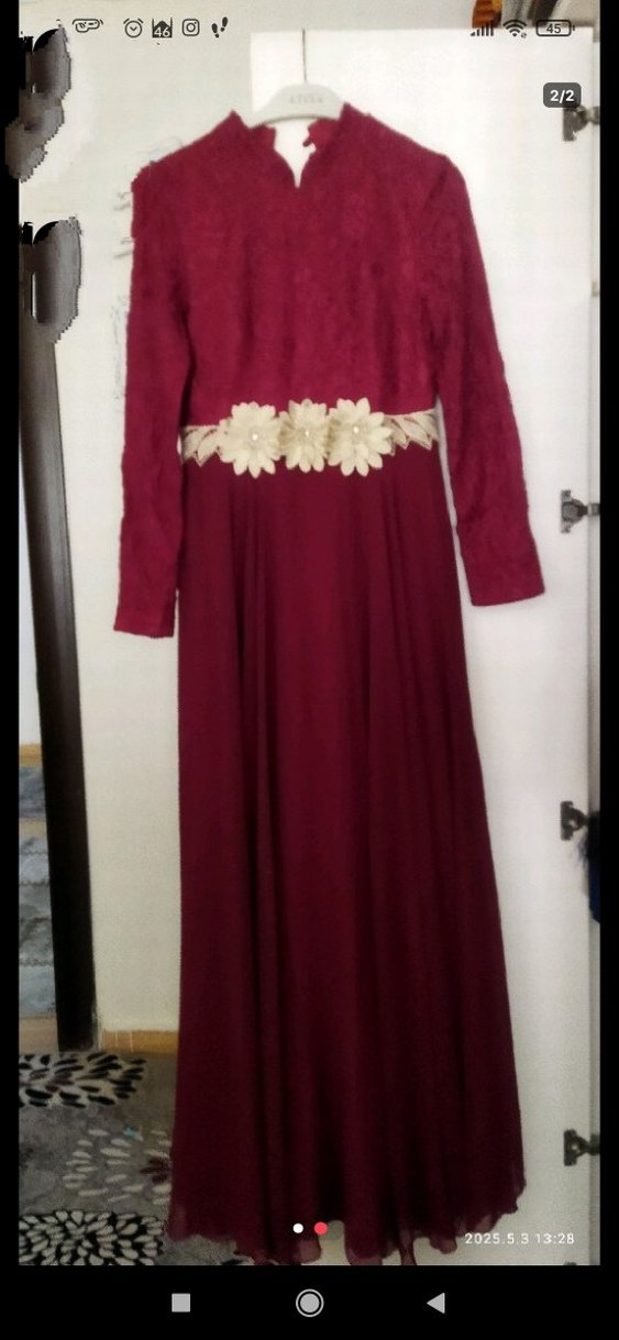 Bordo Kadın Uzun Kollu Drape Detaylı Elbise - Görsel 2