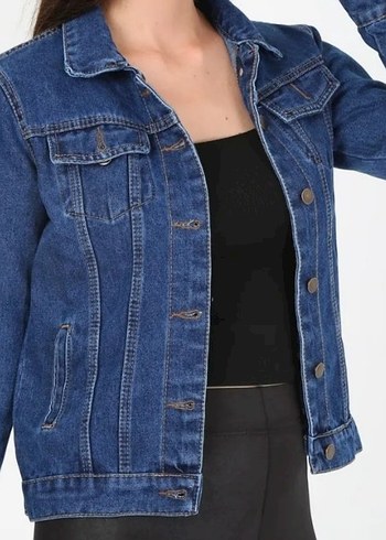Kadın Lacivert Düğmeli Denim Ceket