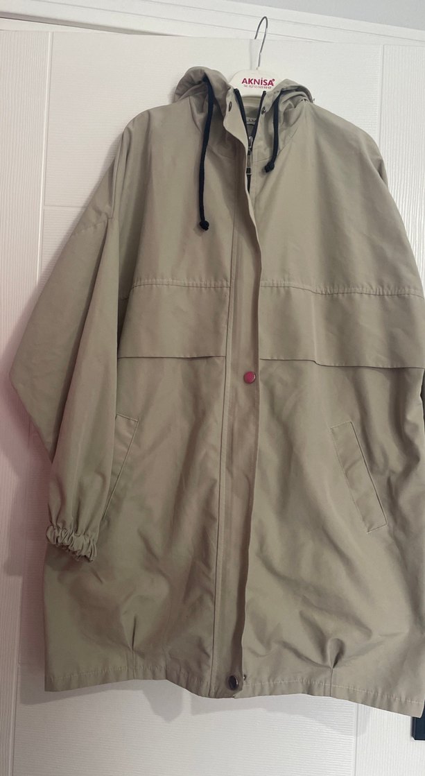 Bej Midi Kadın Yağmurluk Rahat Kesim - Görsel 2