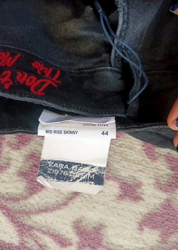 44 Beden Kadın Siyah Baskılı Bol Kesim Denim Pantolon