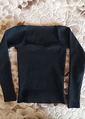 Siyah Kadın Triko Bluz, Uzun Kollu, Kayık Yaka