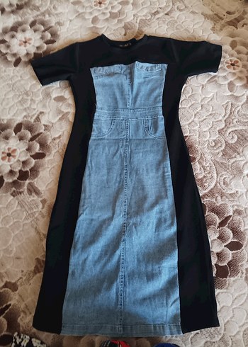 koyu Mavi Denim Elbise