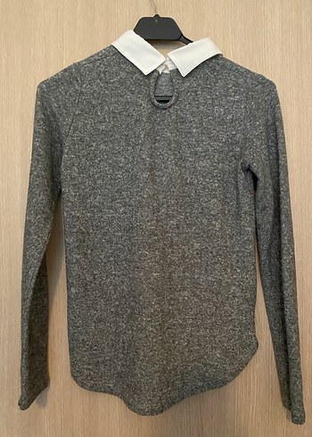 Gri Uzun Kollu Düğmeli Triko Kazak - Görsel 2