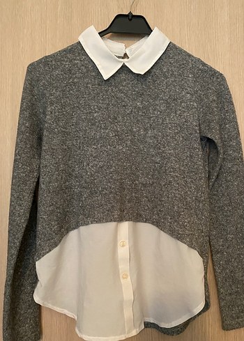 Gri Uzun Kollu Düğmeli Triko Kazak - Görsel 4