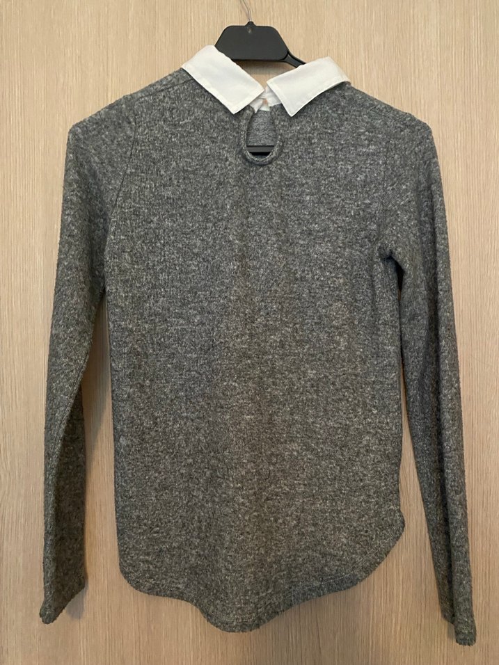 Gri Uzun Kollu Düğmeli Triko Kazak - Görsel 2