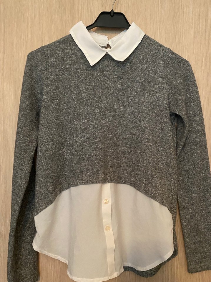 Gri Uzun Kollu Düğmeli Triko Kazak - Görsel 4