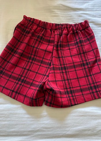 Düğmeli Kırmızı Ekose Mini şort etek çocuk - Görsel 5