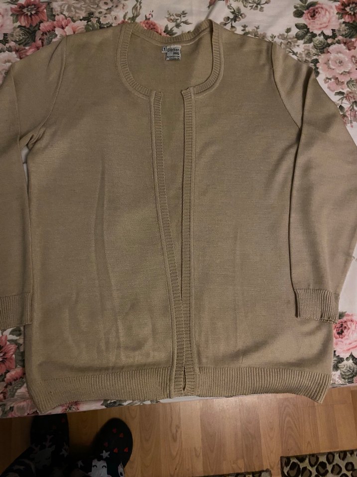 Bej Kadın Midi Uzun Kollu Triko Hırka - Görsel 4